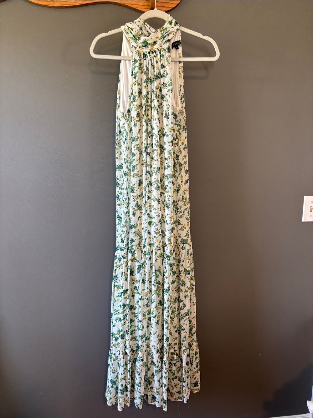 1. State White Maxi Dress with Green Floral Print